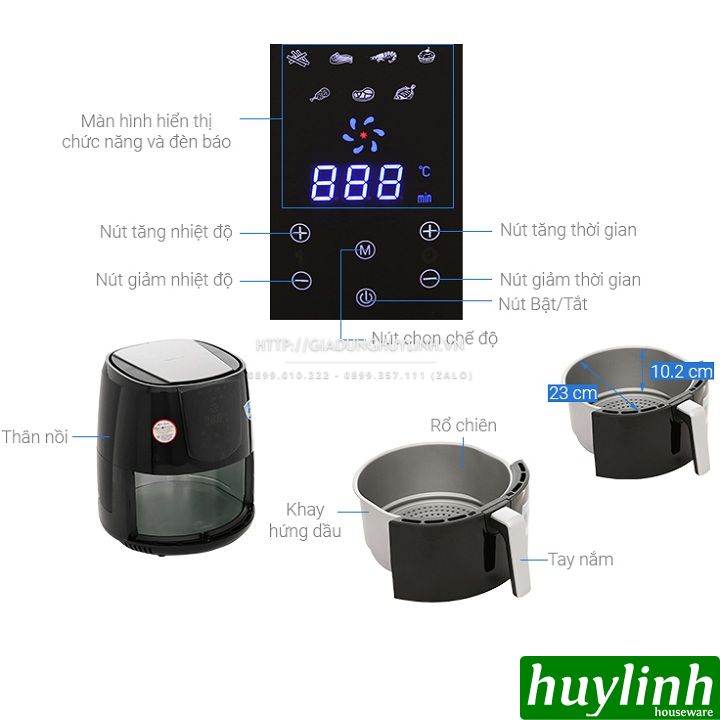 Nồi chiên không dầu điện tử Perfect D92 - Dung tích 5 lít - Công suất 1400W - Hàng chính hãng