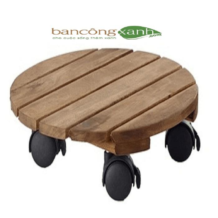 Đế gỗ đặt chậu cây hình tròn có bánh xe di chuyển