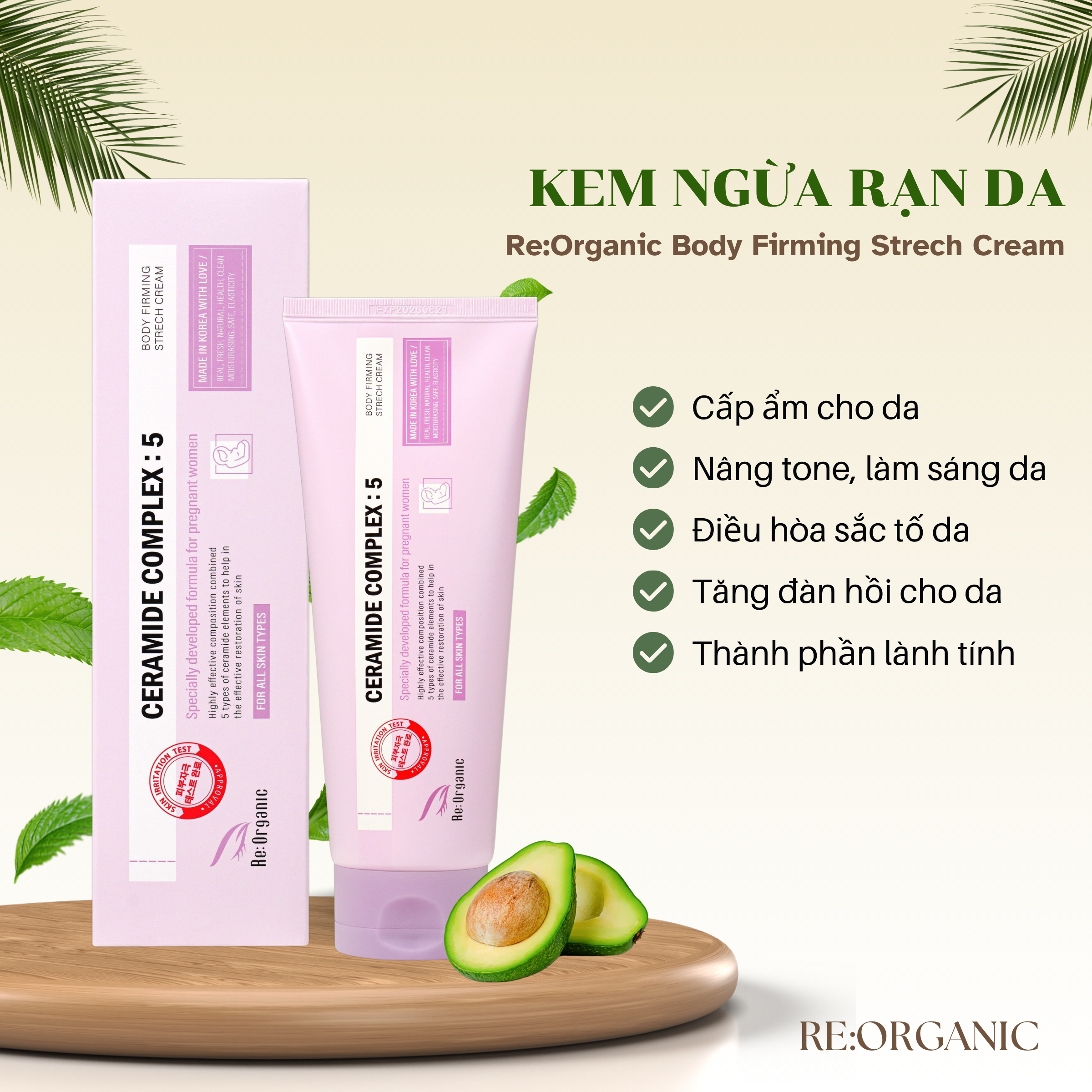 Kem body trị rạn da, dưỡng trắng giảm nếp nhăn – Re:Organic Body Firming Stretch Cream 200ml