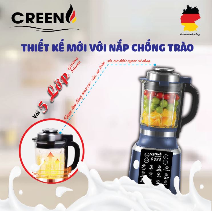 Máy làm sữa hạt đa năng CREEN BA-138 Plus, công suất xay và nấu 1800W, dung tích 1.75L, 16 chức năng - Hàng chính hãng