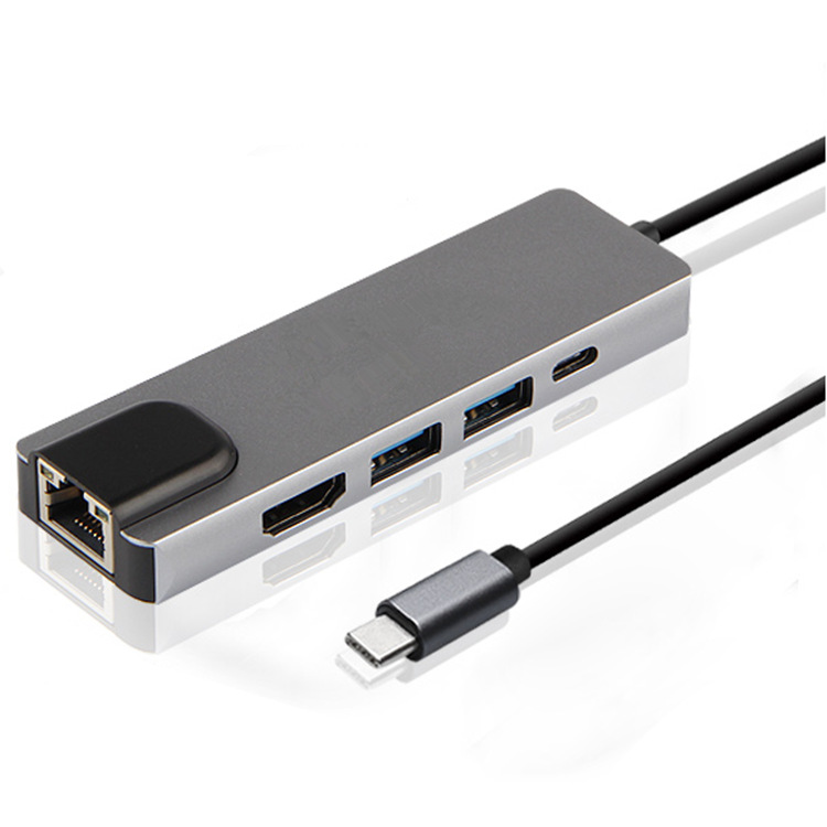 Hub chuyển đổi USB-Type C 5in1 tích hợp cổng mạng Lan , cổng sạc nhanh PD Type C 3.0, 2 cổng  USB 3.0 và cổng HDMI chuẩn 4K dành cho Macbook, SamSung Dex, HP, Acer, Asus