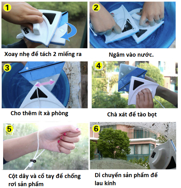 Dụng cụ lau kính 2 mặt hít nam châm tam giác, Sử dụng lực hút nam châm cực mạnh giúp bạn vệ sinh cực tốt.