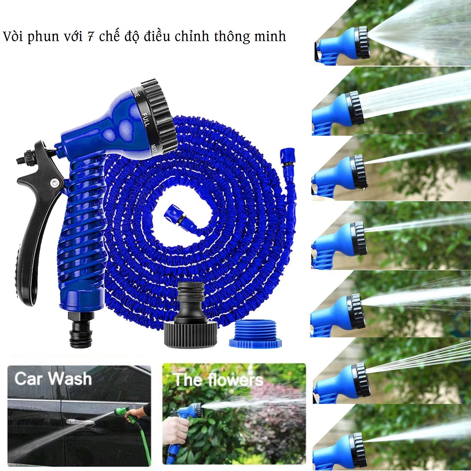 Bộ vòi xịt rửa tưới cây co giãn 15m, 22m, 30m - Bộ vòi rửa xe máy ô tô thông minh, vòi tưới nước, tưới cây giãn nở, Ống nước co giãn