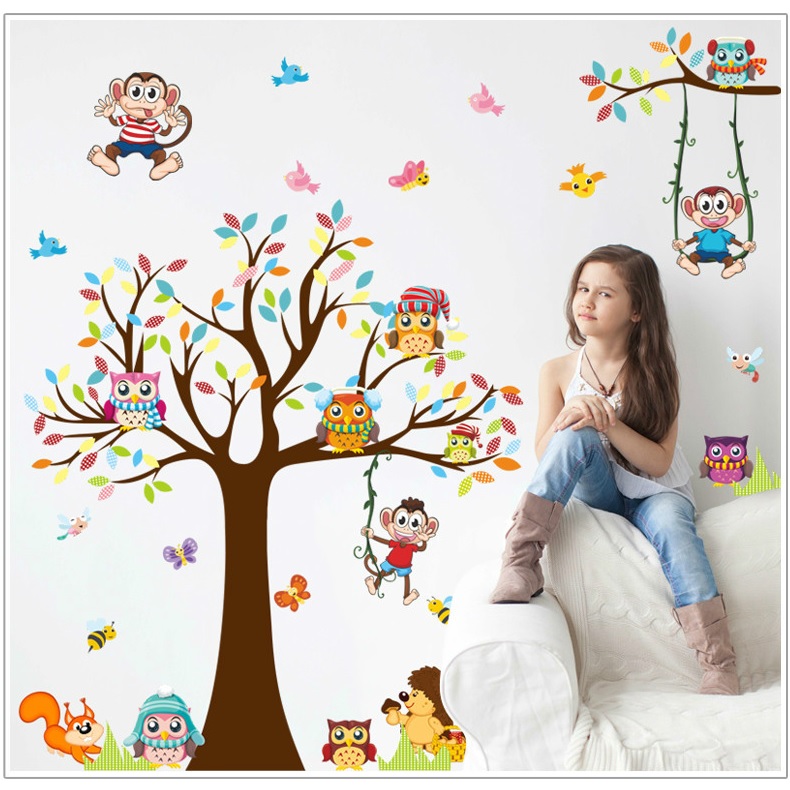 Decal dán tường tranh dán trang trí phòng bé yêu hình các con vật dễ thương, ngộ nghĩnh vừa học vừa chơi DB085