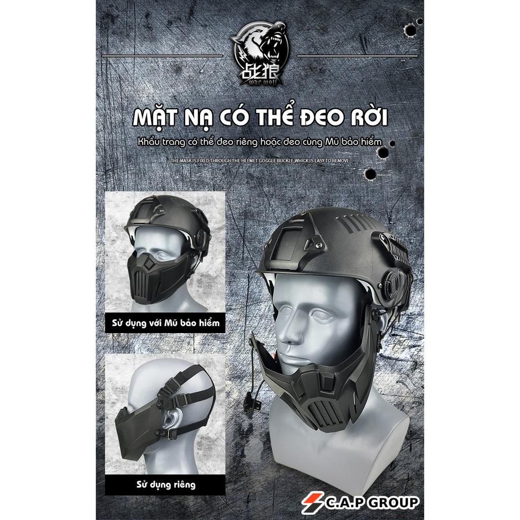 Khẩu trang mặt nạ Half Face Quân đội Chiến Lang War Wolf đeo riêng hoặc kèm Mũ bảo hiểm đi xe máy hàng Hot Amazon