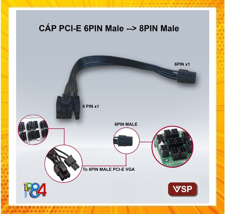 Cáp Nguồn 6PIN Male sang 8PIN(6+2) Male