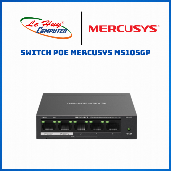 Switch PoE MERCUSYS MS105GP  (5 port 1000Mbps với 4 Port Poe) - Hàng Chính hãng