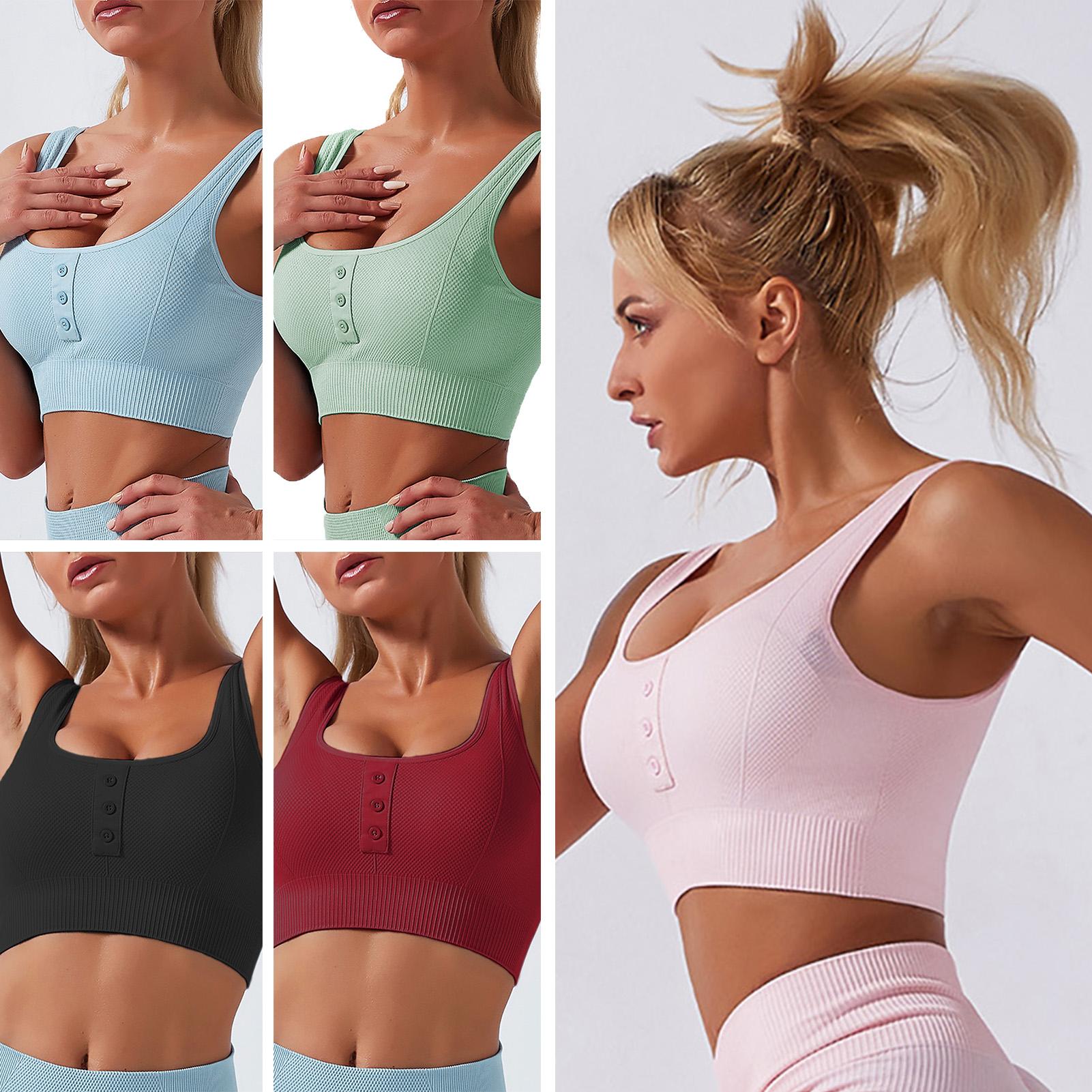Áo bra thể thao dành cho nữ có khuy cài phía trước, cổ chữ U, đệm mút tháo rời, vải thoáng khí
