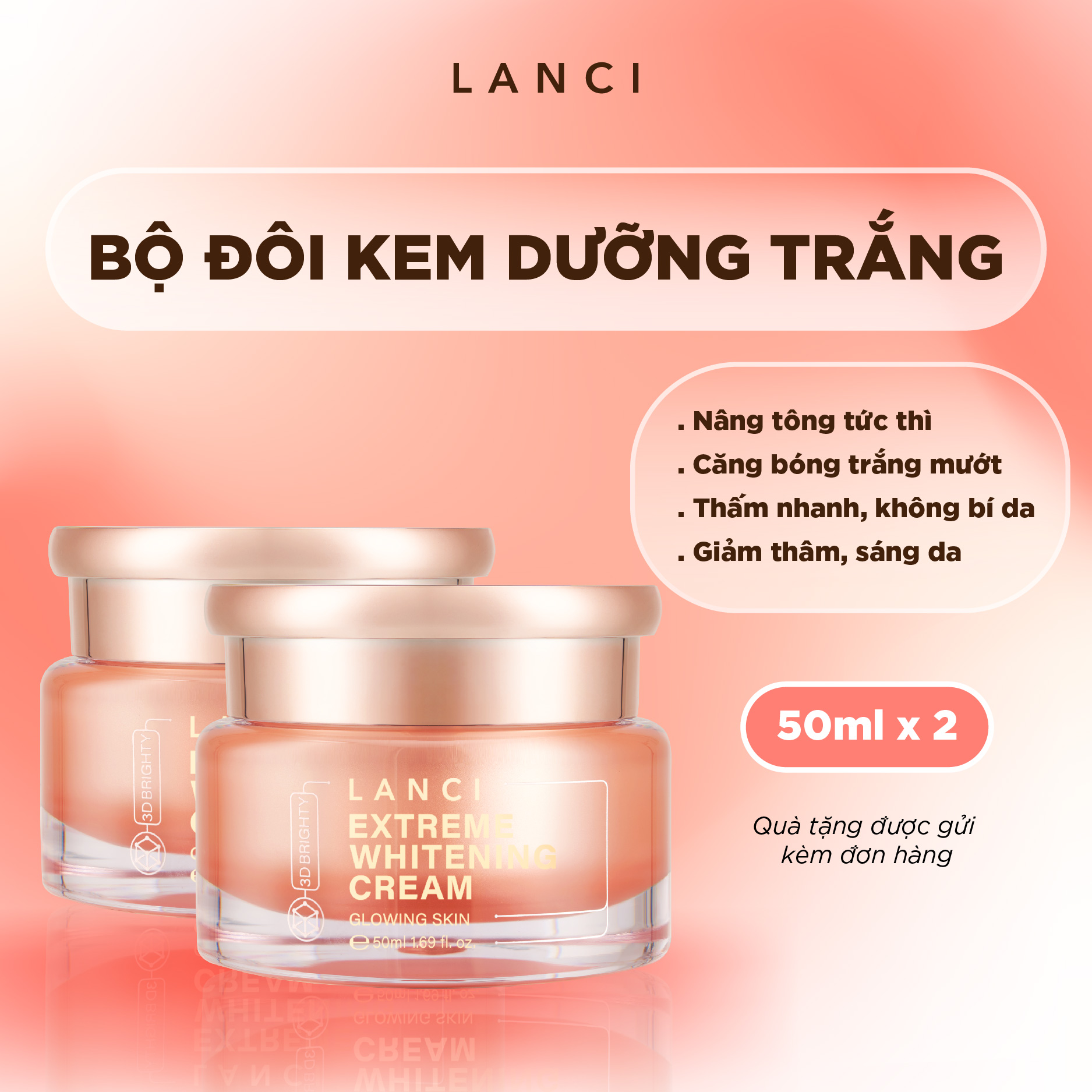 Combo 2 Kem dưỡng trắng da LANCI trắng mướt mịn màng, da sáng đều màu 50ml x2