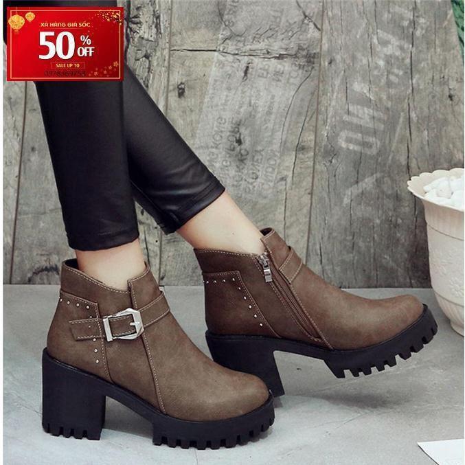 Giày boot nữ cổ thấp đế vuông S102