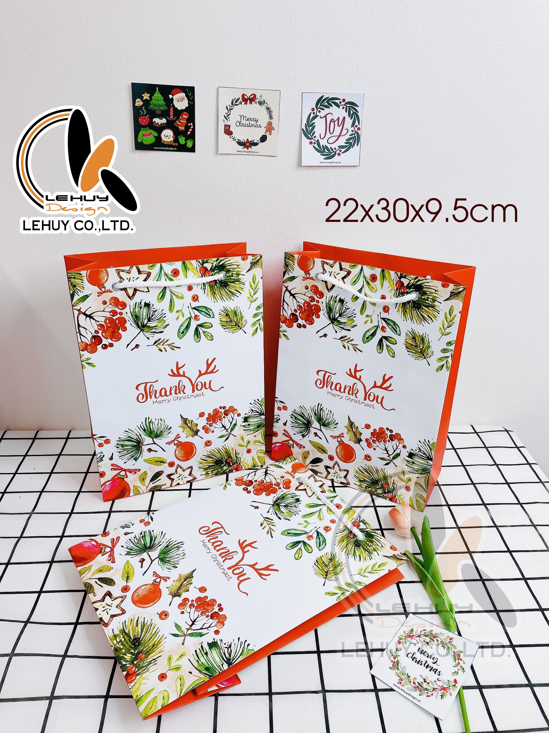 COMBO 50 TÚI GIẤY C LỚN ĐỨNG NOEN ĐỎ (KT 30x22x10 cm)