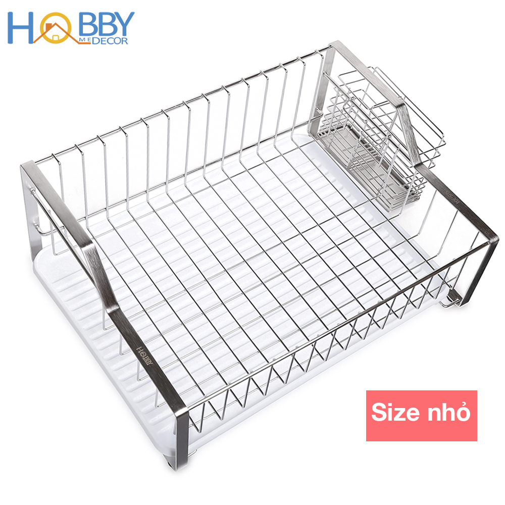 Kệ chén cao cấp Inox 304 HOBBY KC2 kèm ống đũa và khay nhựa hứng nước - 2 size tùy chọn - không rỉ sét 