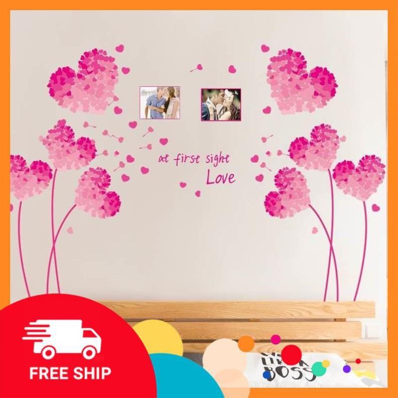 ️️ Decal dán tường Uyên ương trái tim hồng