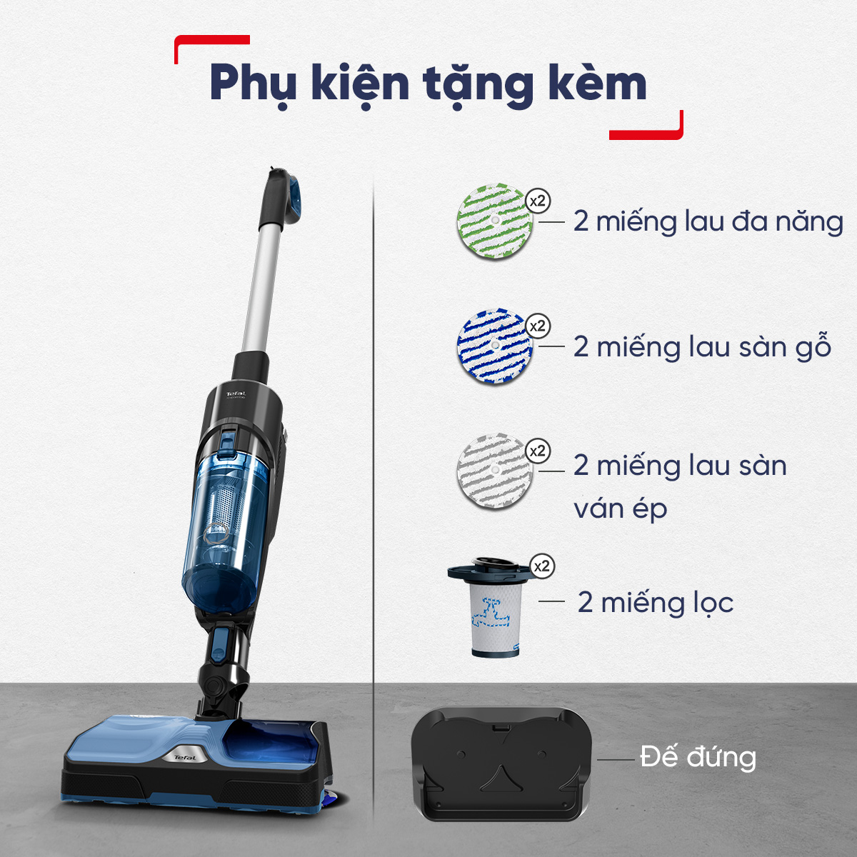 [MỚI RA MẮT] Máy hút bụi &amp; lau sàn không dây Tefal X-Combo GF3039KO - Hàng chính hãng