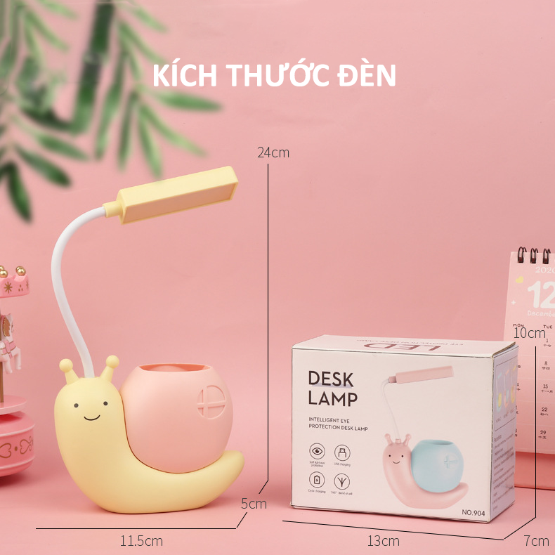Đèn học để bàn trang trí hình ốc sên, sạc USB - K1617