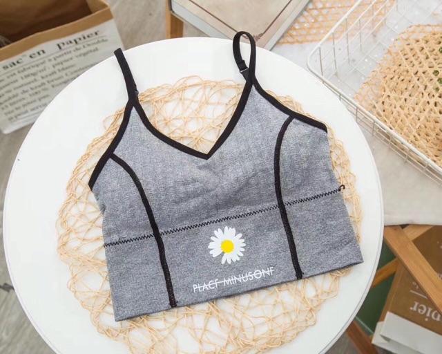 Áo bra 2 dây chỉ viền hoa cúc trắng tập gym, thể thao, yoga - Áo lót hai dây ôm body dáng croptop thấm hút mồ hôi