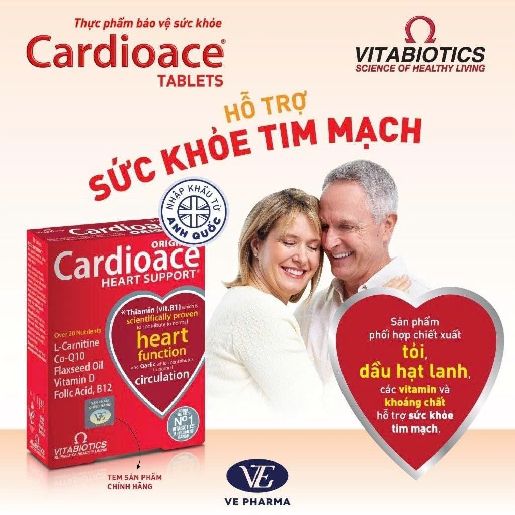 Viên Uống Vitabiotics CARDIOACE Hỗ Trợ Sức Khỏe Tim Mạch Bổ Sung Vitamin Hộp 30 Viên