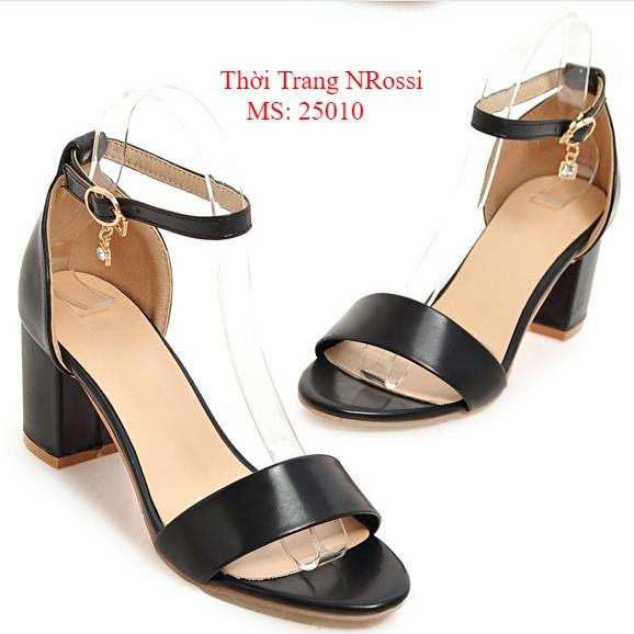 Giày sandal cao gót vuông 5p bản ngang màu đen size lớn 40 41 42 43 44