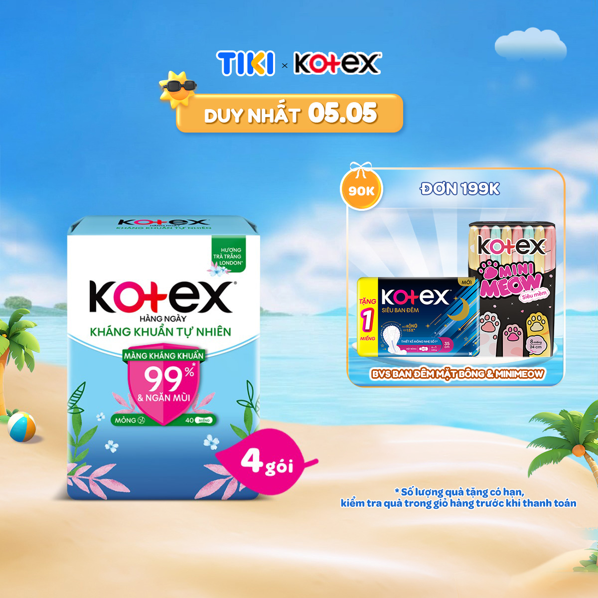 Combo 4 BVS Kotex Hàng Ngày Kháng Khuẩn Tự Nhiên 40X24