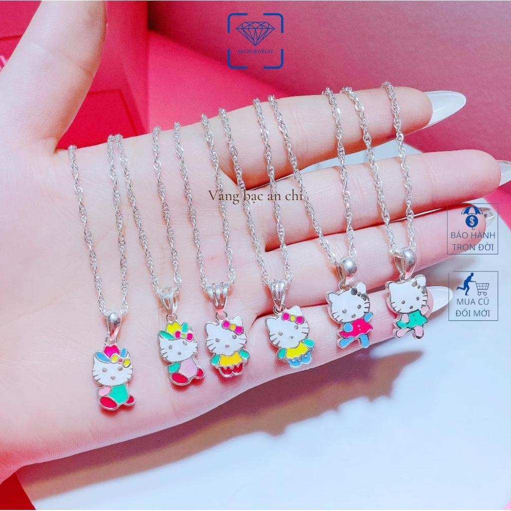 Vòng cổ bạc cho bé gái mặt nhân vật hoạt hình xanh đỏ hồng dễ thương,Anchi jewelry