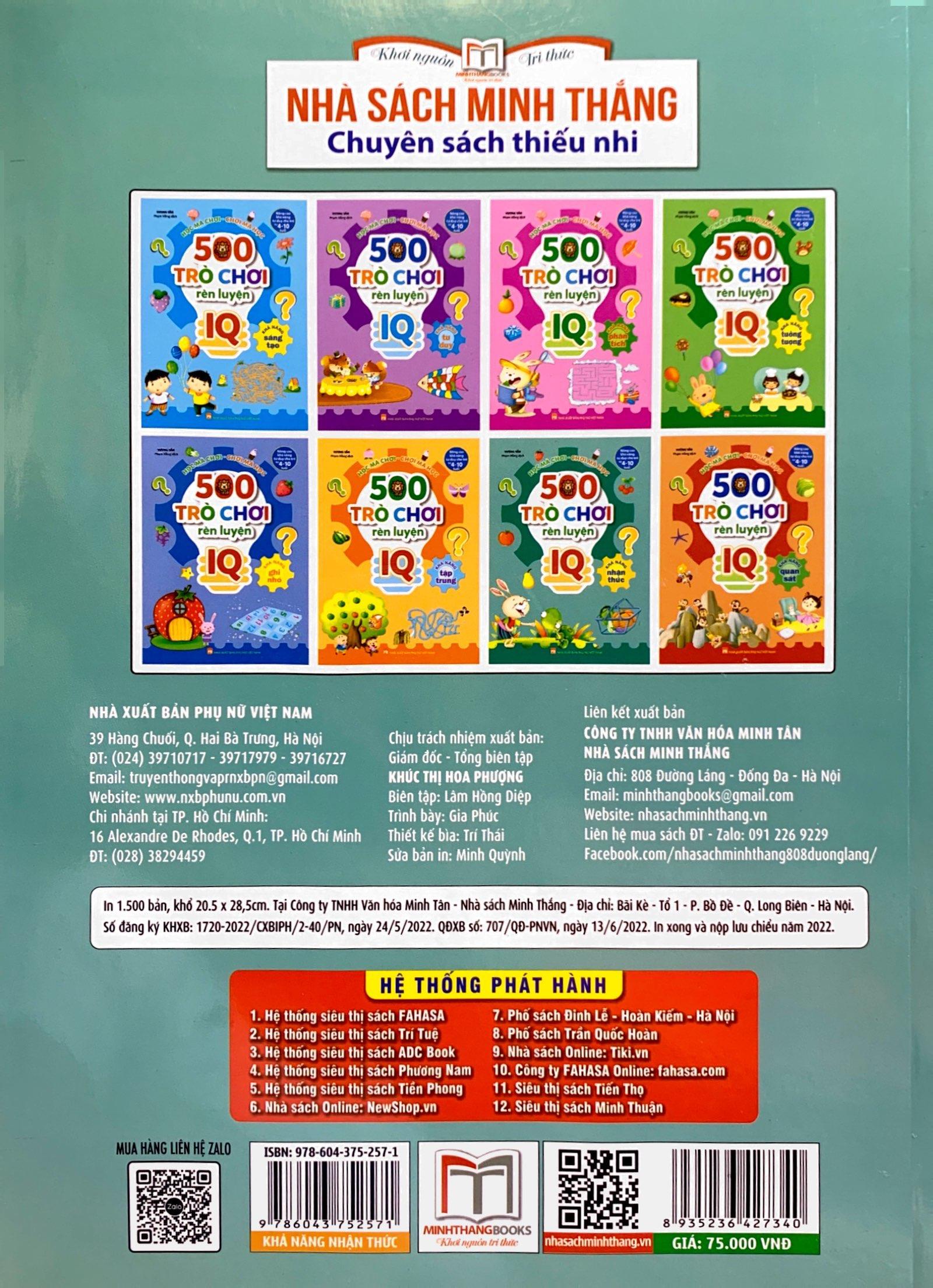 500 Trò Chơi Rèn Luyện IQ (4-10 Tuổi) - Khả Năng Nhận Thức