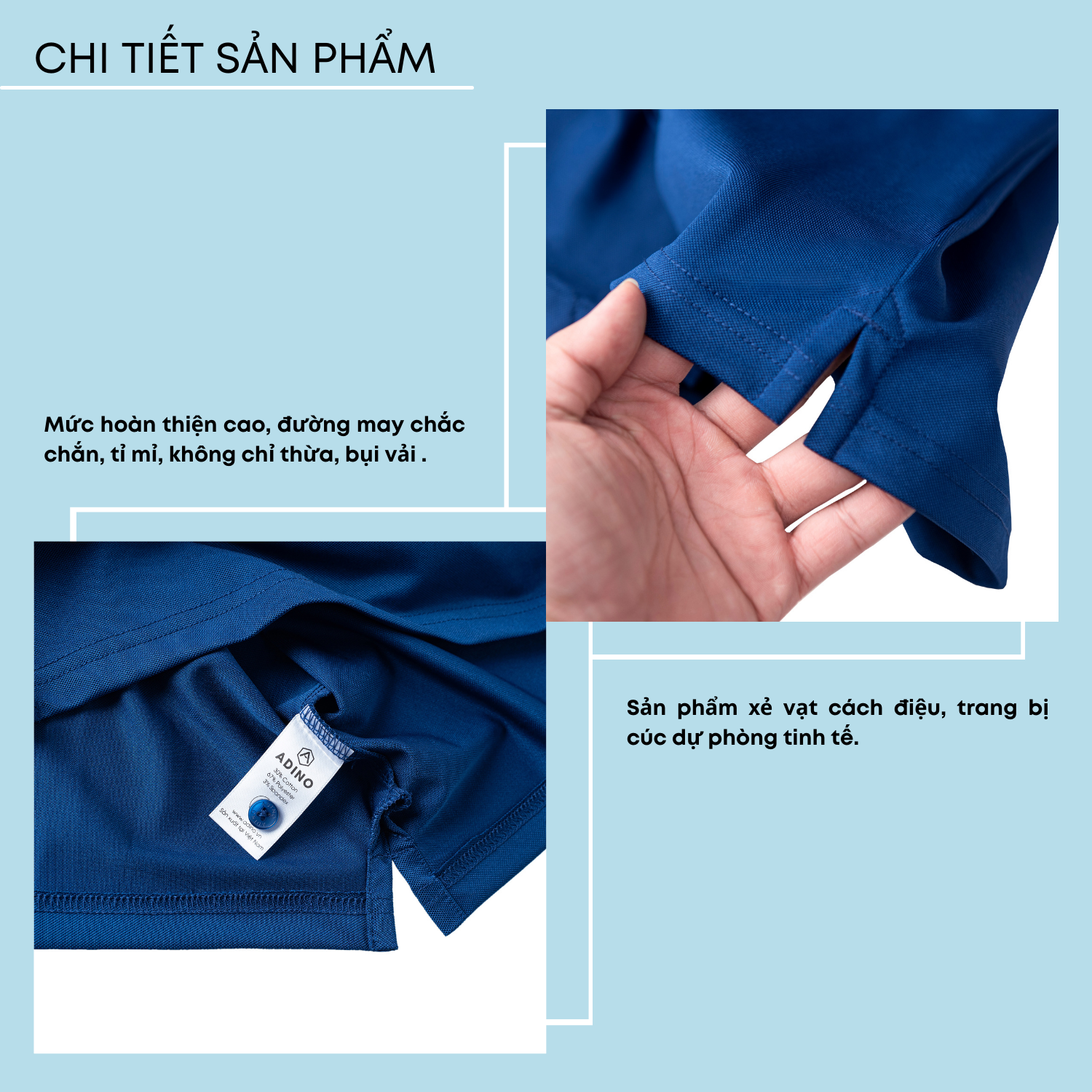 Áo thun có cổ nam màu xanh dương phối viền ADINO vải polyester cotton mềm mịn dáng slimfit công sở trẻ trung AP95