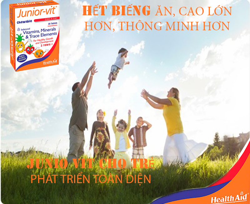 Healthaid Junior Vit, Cung cấp đầy đủ Vitamin và khoáng chất giúp trẻ cao lơn hơn, hết biếng ăn