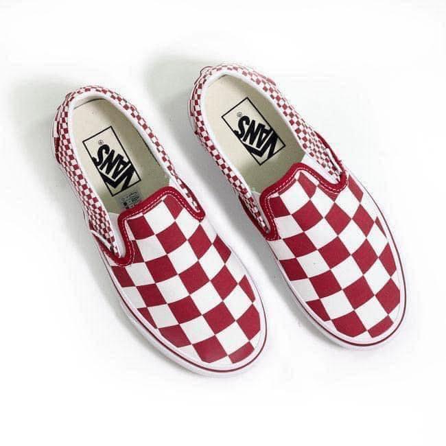 SNEAKER CHÍNH HÃNG VANS - họa tiết Vans Checkerboard - vải da lộn Canvas - Classic Slip-On 'Red Mix Checker' VN0A38F7VK5