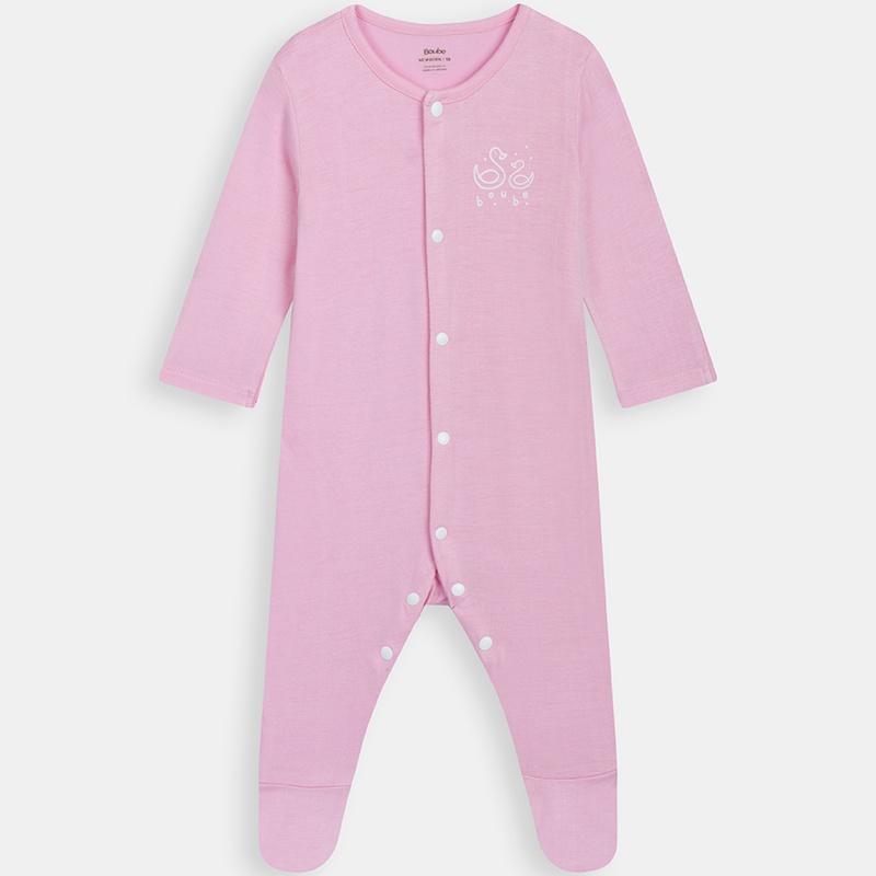 Bộ liền thân cài thẳng dài tay màu hồng Boube - Chất liệu Petit thoáng mát - Size Newborn