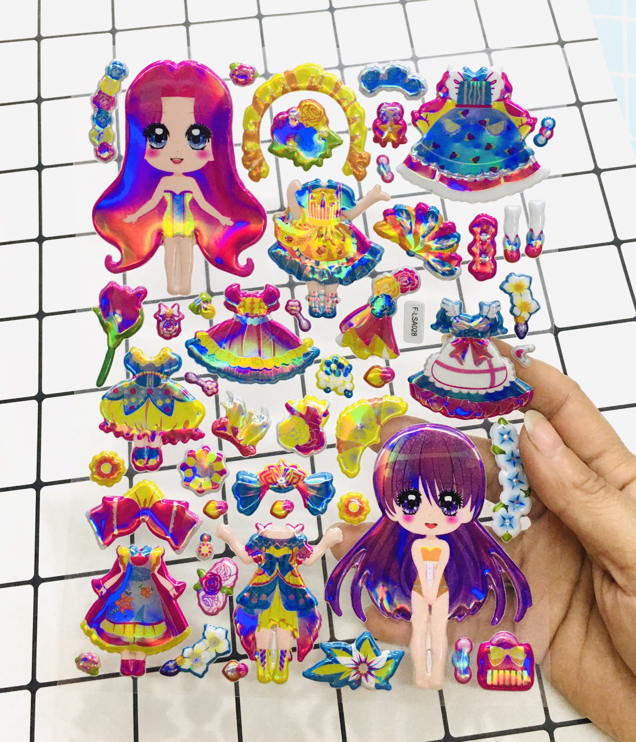 Hình Dán Bé gái sticker Nổi 3D set 3 bảng