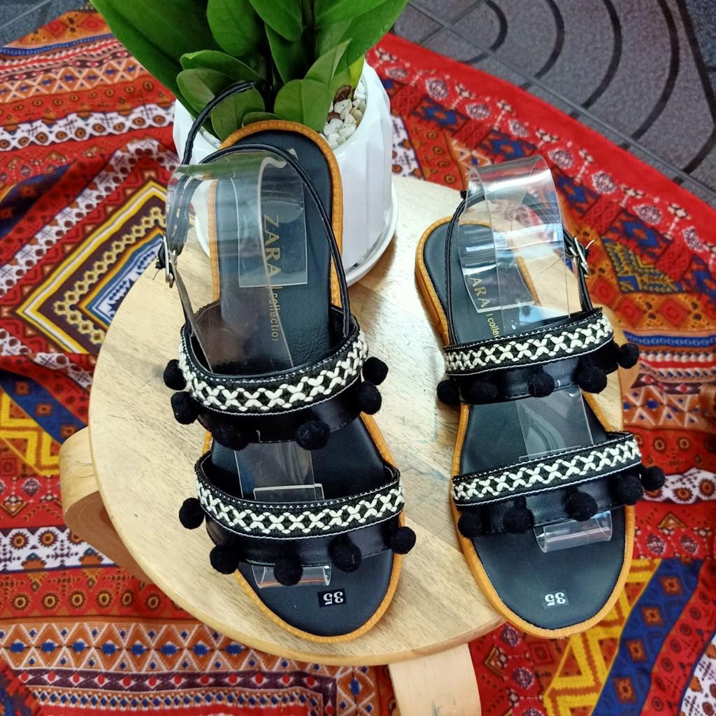 Giày sandal thổ cẩm 2 quai ngang phong cách boho hình chụp thật