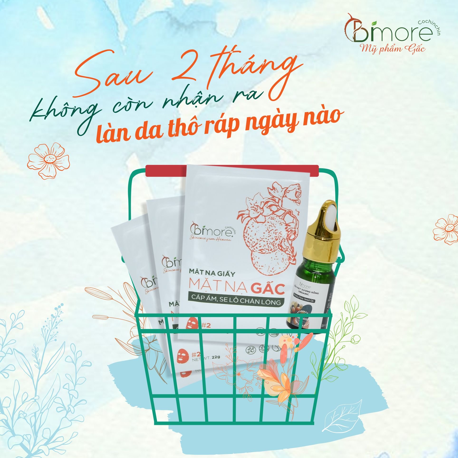 Mặt nạ Cotton Gấc Bimore cấp ẩm se khít lỗ chân lông, sáng da, mờ thâm