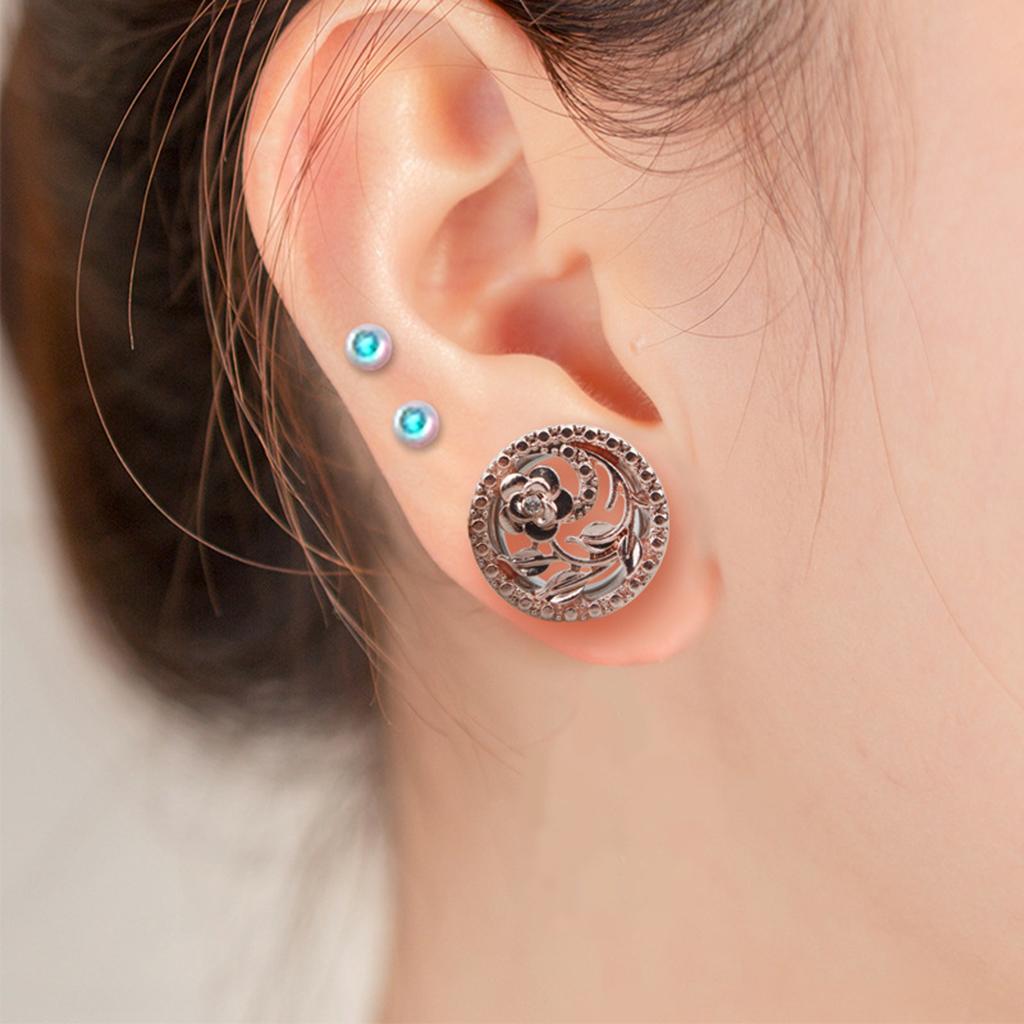 2pcs Fancy Rose Gold Flower Ear Plug Tunnel Stainless Steel Ear Jewelry 6mm