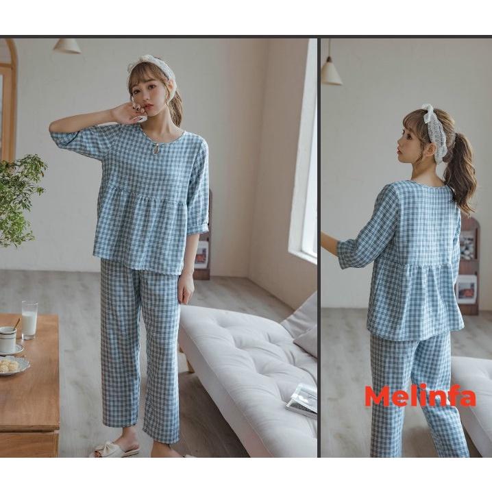 Bộ đồ ngủ quần dài nữ vải bông Cotton tự nhiên mềm mại thoáng mát, bộ Pyjamas mặc nhà nữ mã VABD0282