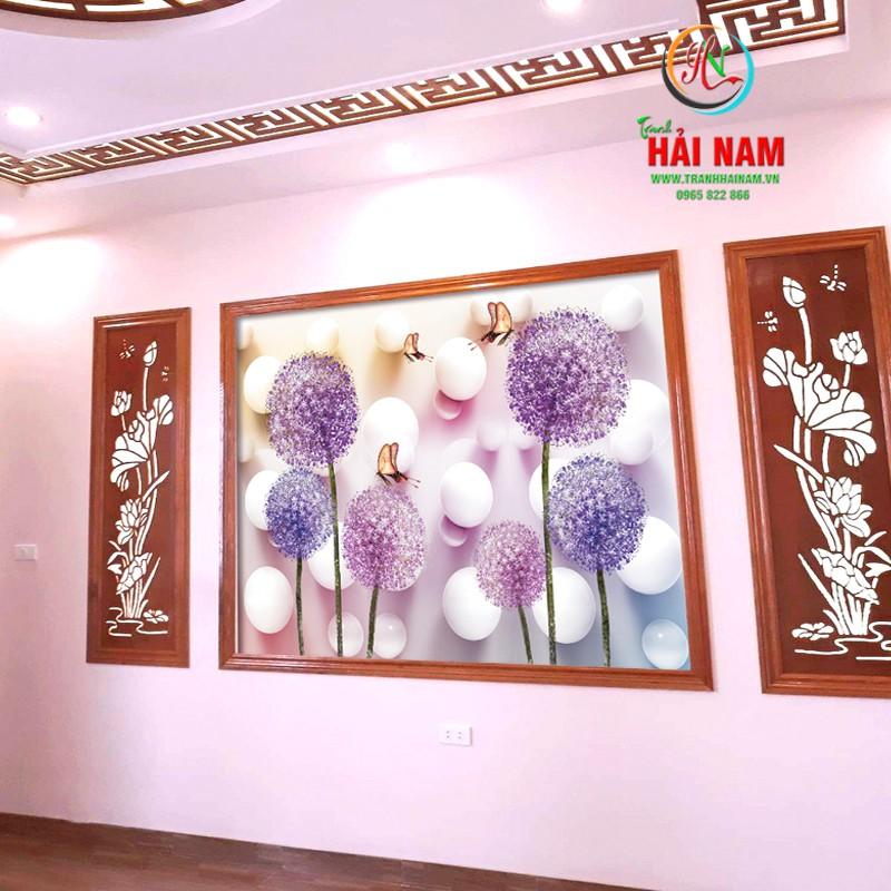 Tranh dán tường Hoa 3D phòng ngủ - vải lụa phủ kim sa