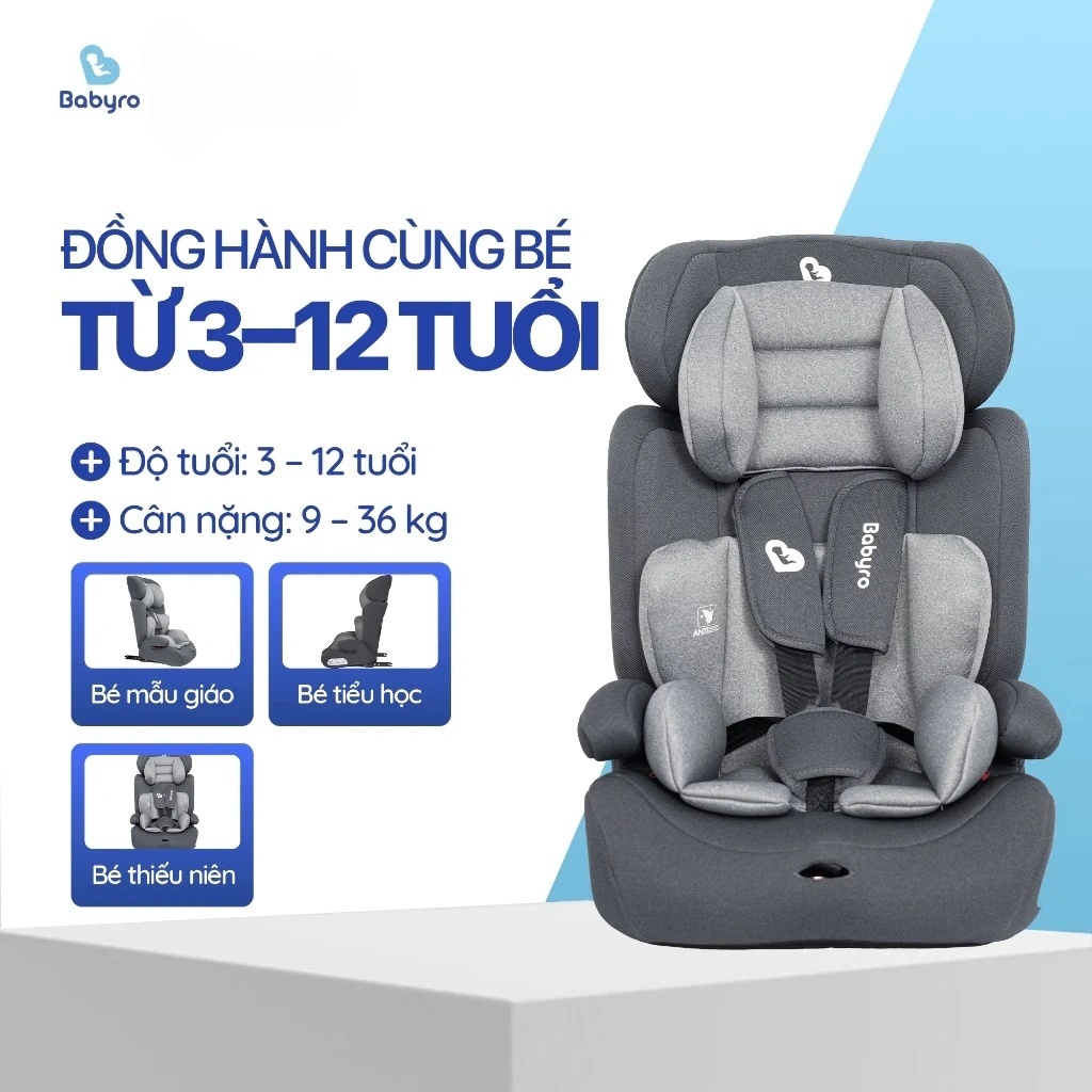 Ghế ngồi ô tô Babyro Wing, cho bé 3-12 tuổi, lắp đặt isofix, gấp gọn - hàng chính hãng