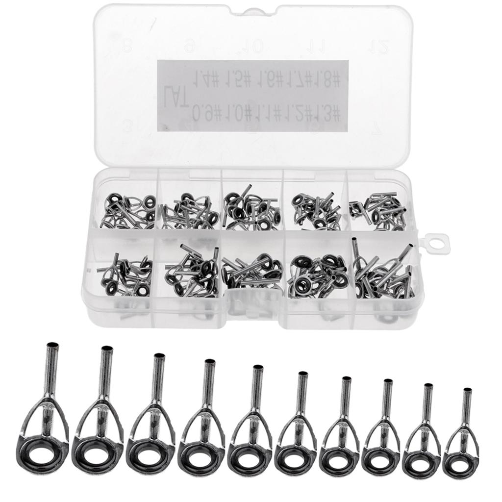 100pcs Rod Repair Kit Fishing Rod Guides Tips Line Rings for Rod Building