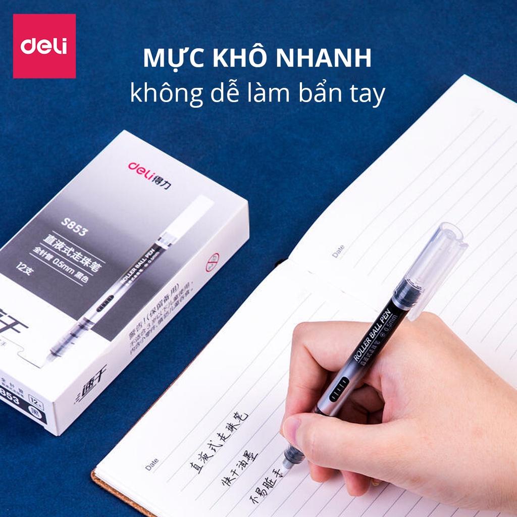 Bút Mực Gel Xanh Đen Bi Nước Nhiều Màu 0.5mm Deli Viết Thư Pháp Ống Mực Liền S853