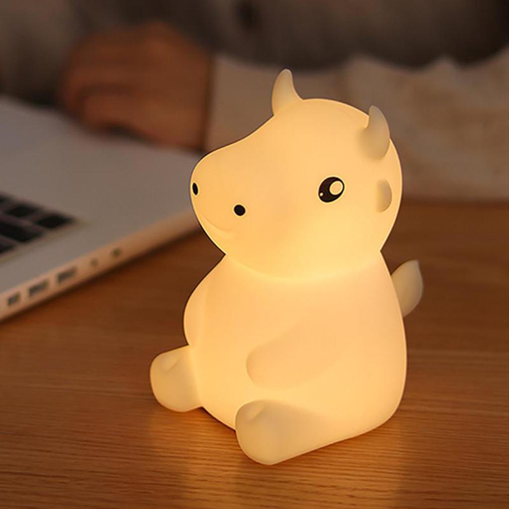 Silicone Cow LED Touch Sensor Night Light Cute Child Bedroom Lamp 7 Colors