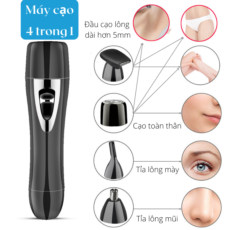 Máy Cạo Lông Toàn Thân Đa Năng Bugu BZ-3563B 4 In 1 Cạo Lông Mày Vùng Kín Mặt Nách Chân Tay Tỉa Lông Mũi - Hàng Chính Hãng