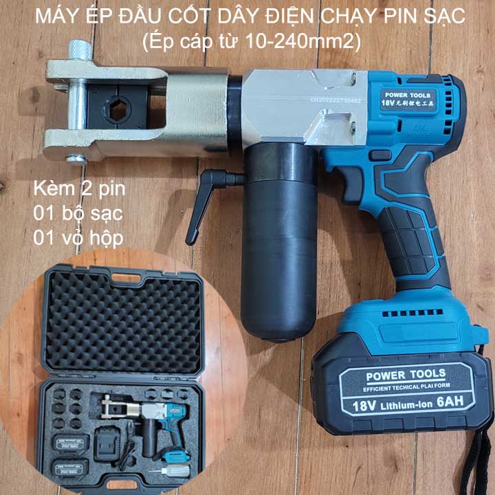 Máy ép đầu cốt dây điện từ 10-240mm2 kèm 2 pin sạc và có hộp nhựa