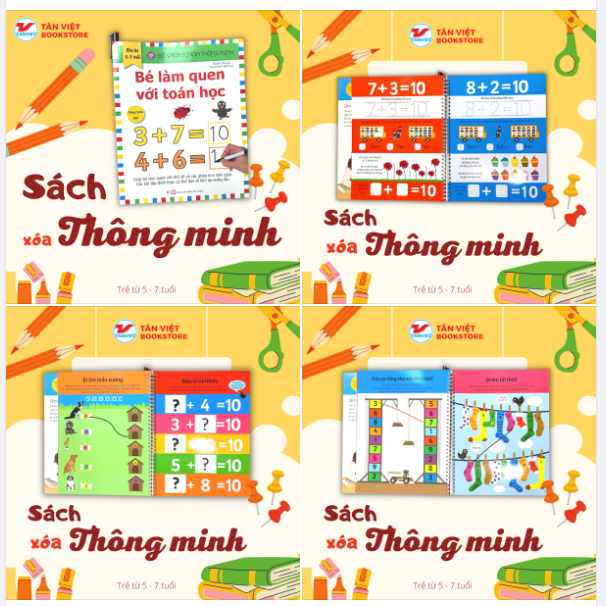 SÁCH TỰ XÓA THÔNG MINH - Bé làm quen với toán học.Tặng bút xóa