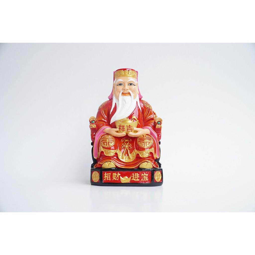 Tượng Thần Tài Thổ Địa đẹp sơn đỏ chiêu tài hút lộc - Cao 18cm - Đặc nguyên khối,nặng