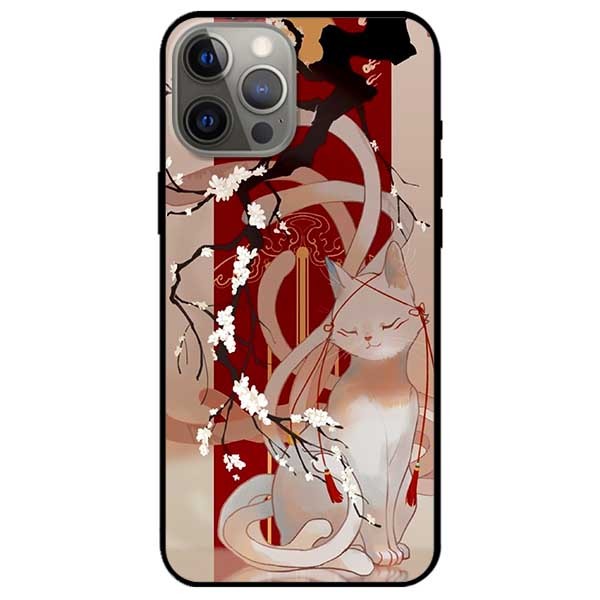 Ốp lưng dành cho Iphone 12 Mini - Iphone 12 - Iphone 12 Pro -  Iphone 12 Pro Max - mẫu Mèo Cành Hoa Đào