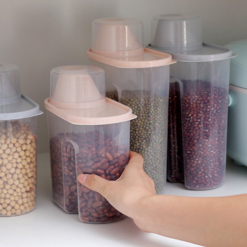 Bình đựng hạt ngũ cốc có nắp 2.5 lít tiện dụng, hộp đựng thực phẩm khô kín hơi chống ẩm kèm cốc đong
