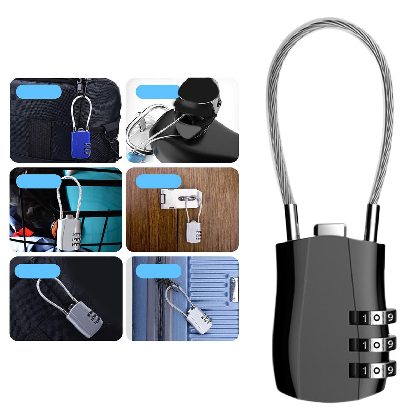 3 Digit Combination Lock Metal Cable Password Lock for Cabinets Bags Luggage