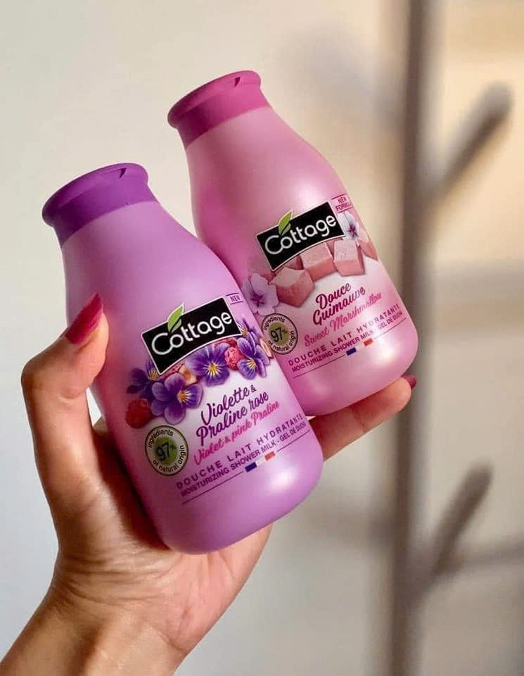 Set 2 chai sữa tắm + tdc Cottage Marshmallow và Hoa tím