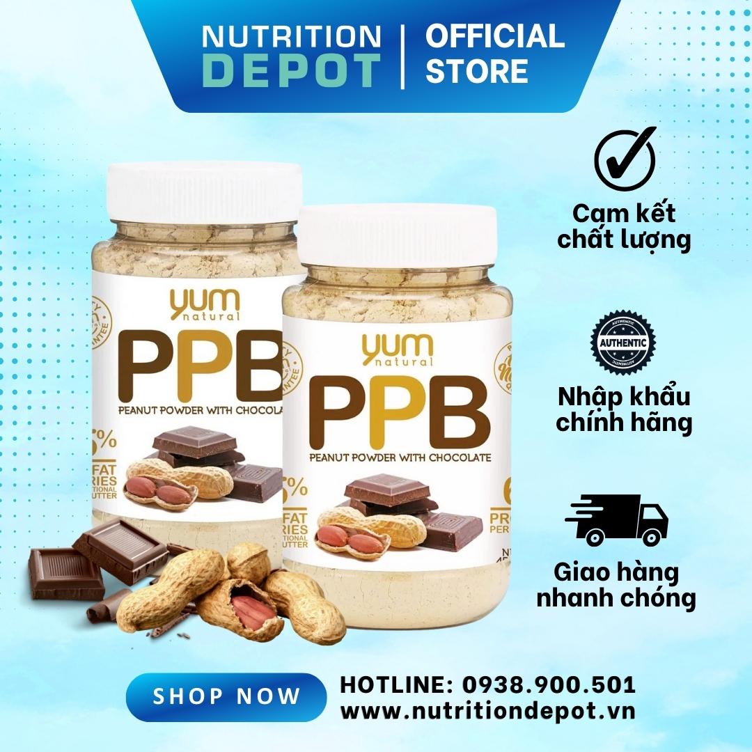 Combo 2 hũ bột bơ đậu phộng hữu cơ ít béo Yum Natural 450g vị Chocolate - Nutrition Depot Vietnam