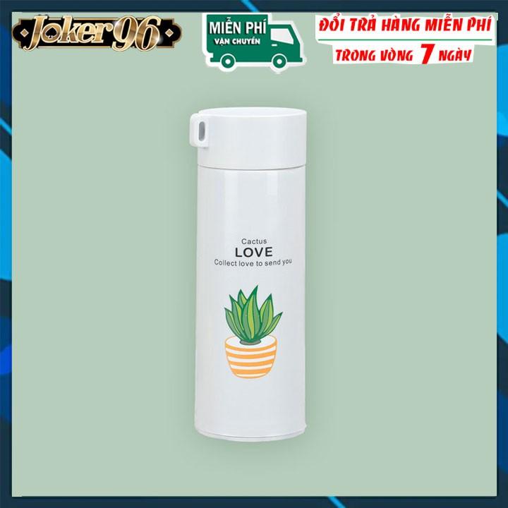 Bình giữ nhiệt in hình xương rồng 450ml lõi thủy tinh bọc và nhựa lúa mạch có dây sách tiện dụng