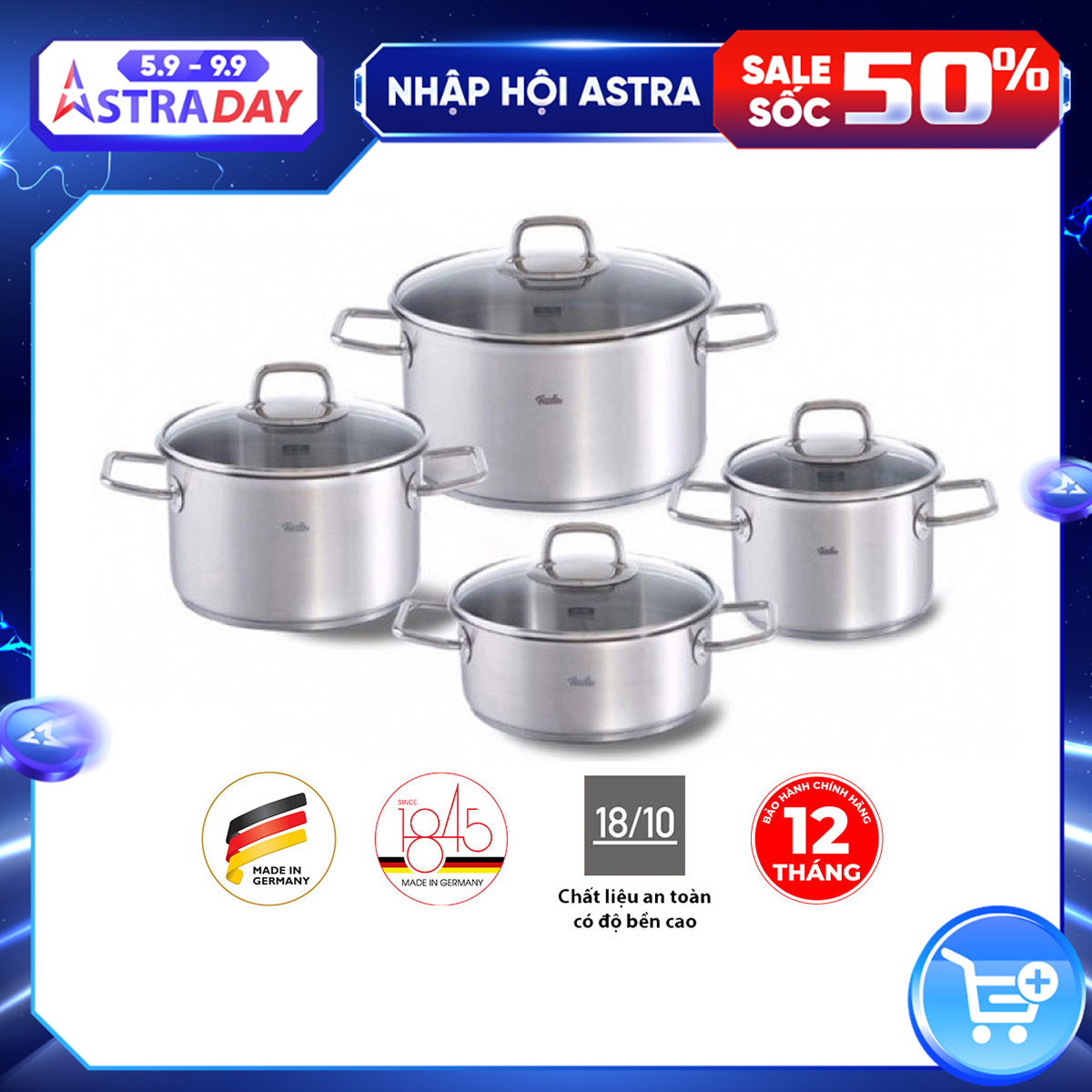 Bộ Nồi Inox Cao Cấp Fissler Viseo 4 Món - Phân Phối Chính Hãng